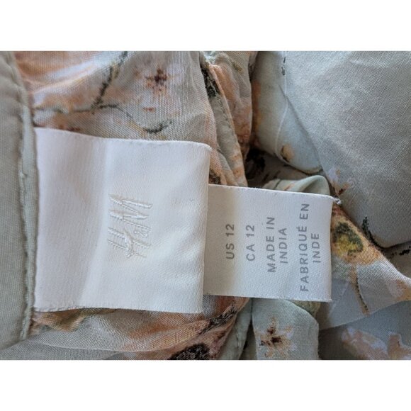 H&M Floral Long-Sleeve Peasant Blouse Dress With Tie Neck & Ruffles Size 12 - Picture 6 of 9